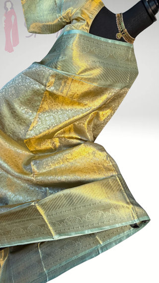 Kalyana pattu wedding Handloom Green Kanjivaram Gold Tissue  Brocade Pure silk pattumuhurtam saree  Kanjivaram silk saree with prestitched blouse.