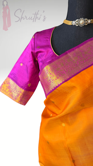 Pure kanjivaram vintage small border Orange purple  Kanchi pattu saree gold silver zari Indian wedding saree pure silk saree with stitched blouse usa online shopping