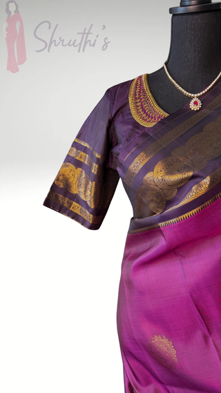 Pure Handloom Magenta  kanchi vintage traditional kanchi pattu saree fine weave kanchi pattu bridal paired with hand embroidered blouses made to fit