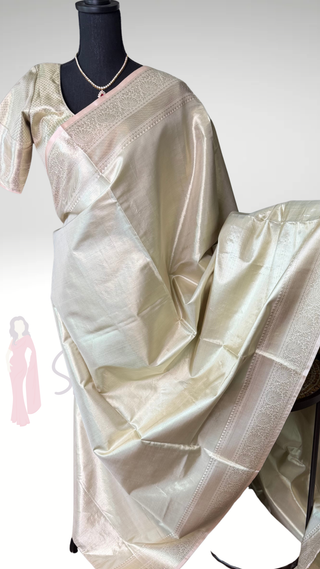 Handloom Kanjivaram silver tissue pure  kanchi pattu saree pastel pink online shopping with prestitched blouse usa