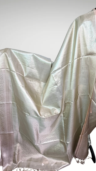 Handloom Kanjivaram silver tissue pure  kanchi pattu saree pastel pink online shopping with prestitched blouse usa