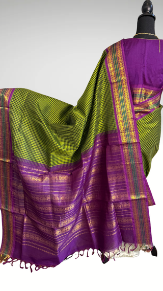Handloom silk cotton saree checks with stitched blouse chettinad silk zari borders silk cotton saree