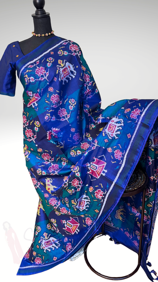 Pure Patola Silk Saree pure silk saree silk finish with Hand embroidered stitched blouse Partywear pooja wear ready to ship Saree USA altered to fit you