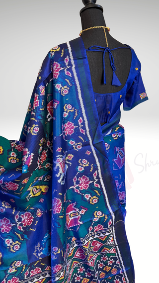 Pure Patola Silk Saree pure silk saree silk finish with Hand embroidered stitched blouse Partywear pooja wear ready to ship Saree USA altered to fit you