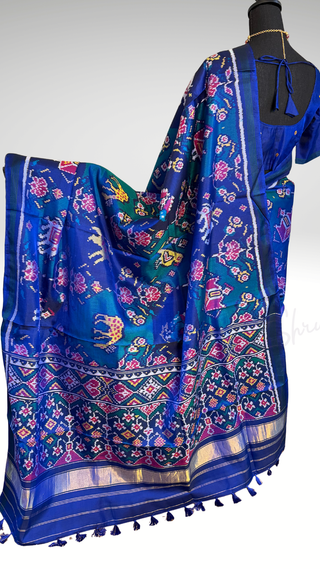 Pure Patola Silk Saree pure silk saree silk finish with Hand embroidered stitched blouse Partywear pooja wear ready to ship Saree USA altered to fit you