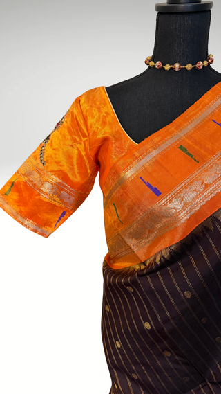 Pure Tissue Gadwal saree coffee brown Gadwal with stitched blouse silk  saree pure silver zari tissue silk saree