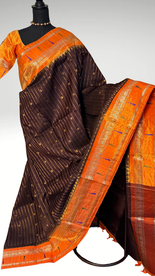 Pure Tissue Gadwal saree coffee brown Gadwal with stitched blouse silk  saree pure silver zari tissue silk saree