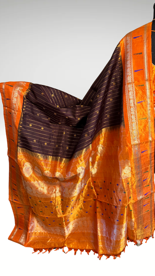 Pure Tissue Gadwal saree coffee brown saree  Gadwal with stitched blouse silk  saree pure silver zari tissue borders silk saree