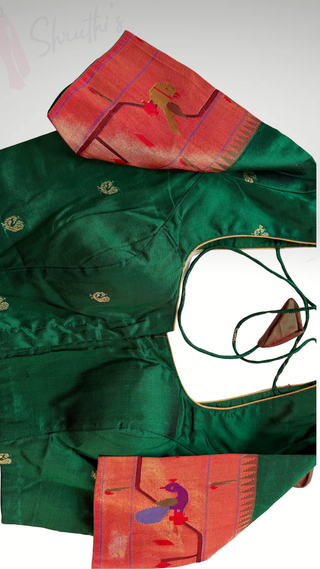 Green blouse Gold pure zari border Paithani blouse online usa silk blouses ready to wear online shopping blouse online