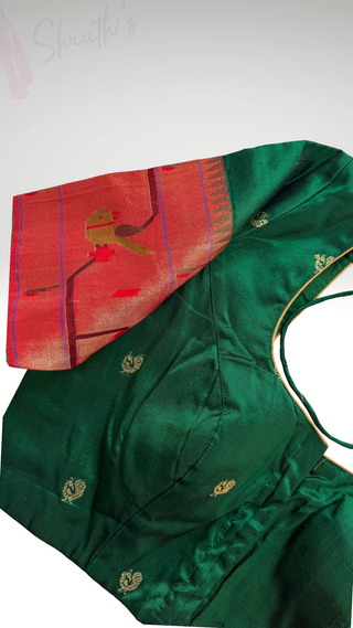 Green blouse Gold pure zari border Paithani blouse online usa silk blouses ready to wear online shopping blouse online