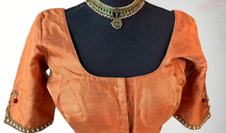 Gold tissue blouse hand embroidery saree USA online usa silk blouses ready to wear online shopping bandhani blouse online