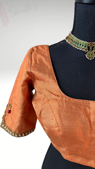 Gold tissue blouse hand embroidery saree USA online usa silk blouses ready to wear online shopping bandhani blouse online