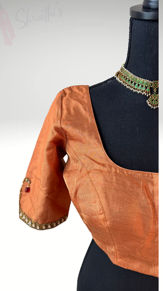 Gold tissue blouse hand embroidery saree USA online usa silk blouses ready to wear online shopping bandhani blouse online