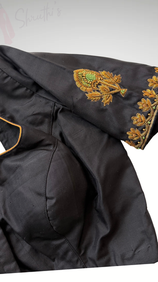 Pure silk Hand Embriodered black blouses stitched online USA
