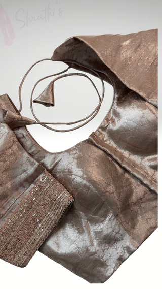 Pure beneras Rose gold silk blouse with white silk silk finish pallu with embroidered-stitched blouse