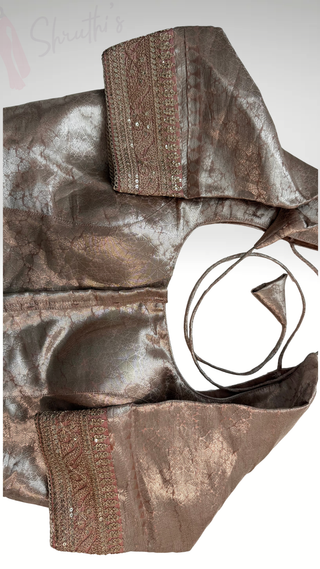 Pure beneras Rose gold silk blouse with white silk silk finish pallu with embroidered-stitched blouse