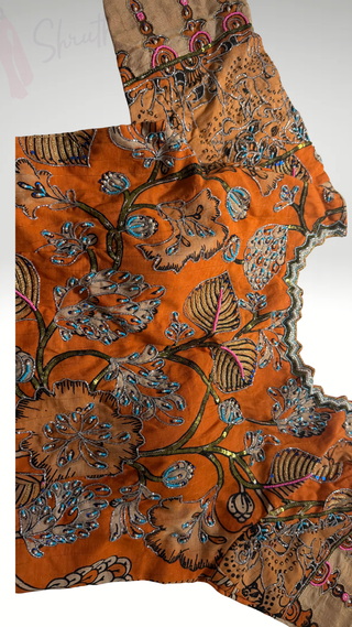 Pure orange hand painted pen kalamkari stitched blouses