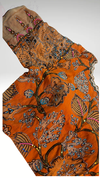 Pure orange hand painted pen kalamkari stitched blouses