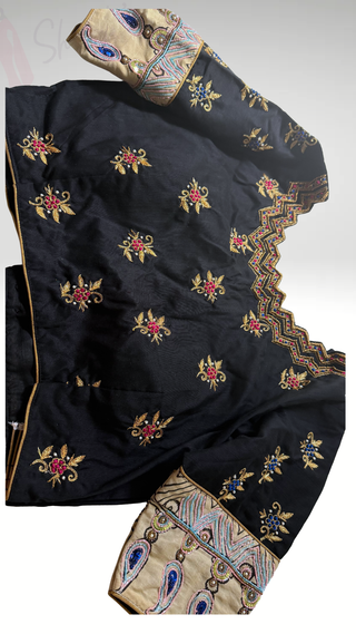 Pure black hand painted pen kalamkari stitched blouses