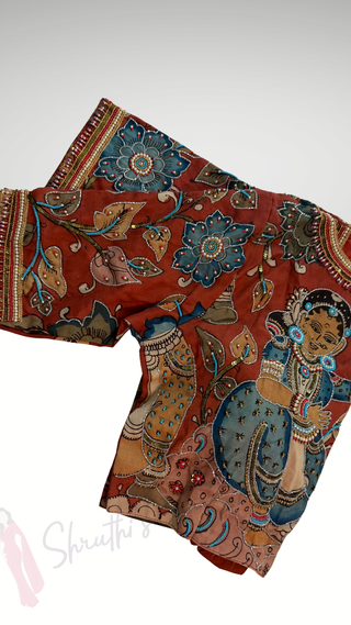 Pure hand painted Rust Orange  pen kalamkari blouses