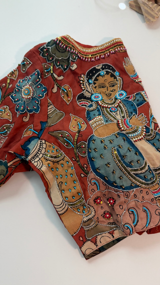 Pure hand painted Rust Orange  pen kalamkari blouses