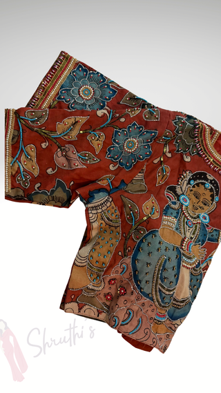 Pure hand painted Rust Orange  pen kalamkari blouses