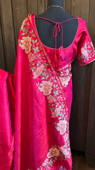 Partywear Easy drape Pink soft silk pure embroidered silk handwoven blouse border