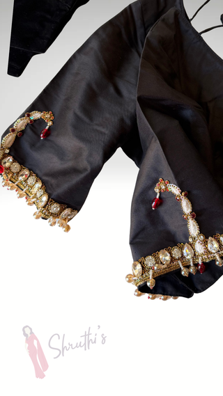 Pure handloom silk black  blouse readymade embroidered  blouse stitched ready to ship USA