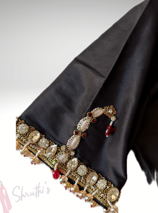 Pure handloom silk black  blouse readymade embroidered  blouse stitched ready to ship USA