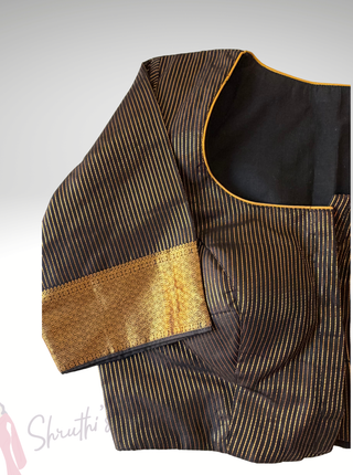 Pure handloom Kanjivaram Vaira oosi silk black  blouse readymade embroidered  blouse stitched ready to ship USA