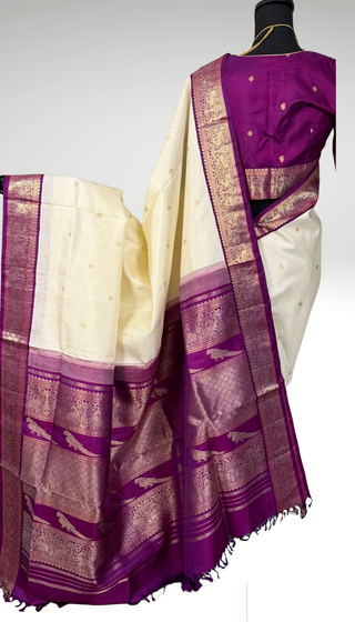 Ven Pattu kanjivaram purple  Kanchi pattu saree gold silver zari Indian wedding saree pure silk saree with stitched blouse usa online shopping