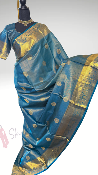 Pure Handloom kanjivaram Shades of Beautiful Peacock Green Blue vaira oosi kanchi pattu saree fine weave kanchi pattu bridal