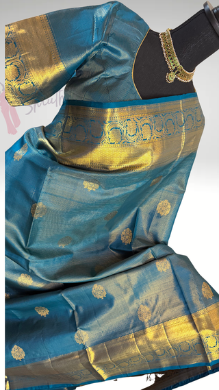 Pure Handloom kanjivaram Shades of Beautiful Peacock Green Blue vaira oosi kanchi pattu saree fine weave kanchi pattu bridal