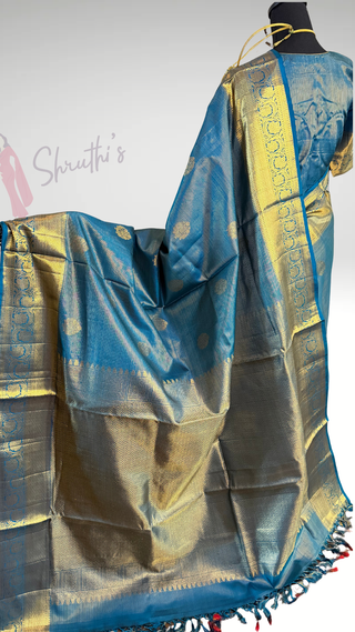 Pure Handloom kanjivaram Shades of Beautiful Peacock Green Blue vaira oosi kanchi pattu saree fine weave kanchi pattu bridal