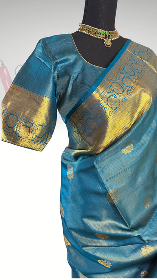 Pure Handloom kanjivaram Shades of Beautiful Peacock Green Blue vaira oosi kanchi pattu saree fine weave kanchi pattu bridal