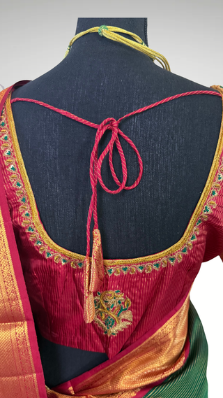 Pure Handloom kanjivaram Shades of Beautiful Bottle Green to Red  vaira oosi kanchi pattu saree fine embroidered blouse weave kanchi pattu bridal