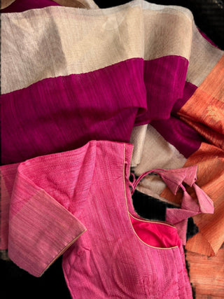 Pure pink Linen saree with stitched  blouse online usa sale latest linen lightweight partywear zari borders