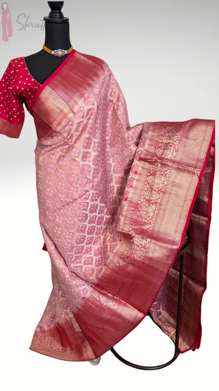 mauve handloom patola bandhani silk saree with zari border stitched blouse partywear saree usa online shopping free shipping
