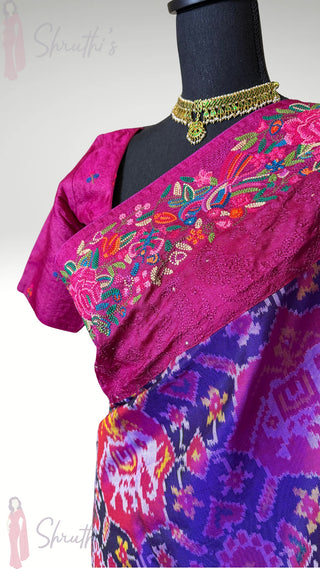 Pure Patola Silk  Embroidered borders Saree pure silk saree silk double ply embroidered  stitched blouse Partywear pooja wear ready to ship Saree USA altered to fit you (Copy)