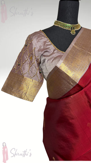 Pure Handloom Soft Silk Saree Lotus pink silk saree with embroidered  Stitched Blouse Indian handloom wedding pattu Dark Rust to Grey Saree Online USA Ready to Ship Saree Online USA Easy Drape