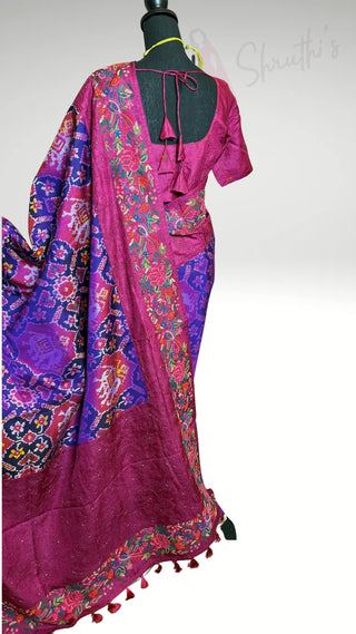 Pure Patola Silk  Embroidered borders Saree pure silk saree silk double ply embroidered  stitched blouse Partywear pooja wear ready to ship Saree USA altered to fit you (Copy)