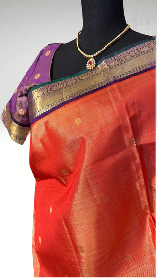 Bridal Vairaoosi Tissue Gold Tissue Cardamom Green to Majenta Kanjivaram silk saree with stitched Indian wedding muhurtam silk bridal blouse online shopping usa Diwali (Copy)
