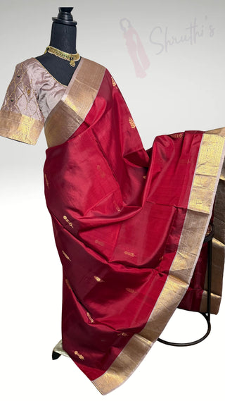 Pure Handloom Soft Silk Saree Lotus pink silk saree with embroidered  Stitched Blouse Indian handloom wedding pattu Dark Rust to Grey Saree Online USA Ready to Ship Saree Online USA Easy Drape