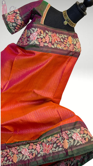 Handloom pure kanjivaram embroidered saree  zari Brocade weave silk embroidered borders easy drape finest weave