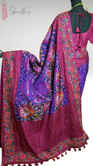 Pure Patola Silk  Embroidered borders Saree pure silk saree silk double ply embroidered  stitched blouse Partywear pooja wear ready to ship Saree USA altered to fit you (Copy)