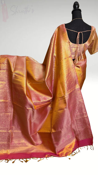 Kalyana pattu wedding gold Handloom Kanjivaram Gold Brocade Pure silk pattumuhurtam saree ready to ship USA