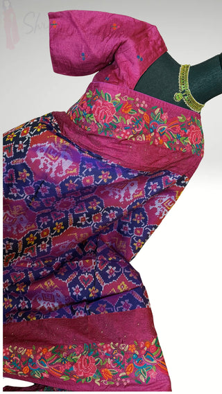 Pure Patola Silk  Embroidered borders Saree pure silk saree silk double ply embroidered  stitched blouse Partywear pooja wear ready to ship Saree USA altered to fit you (Copy)