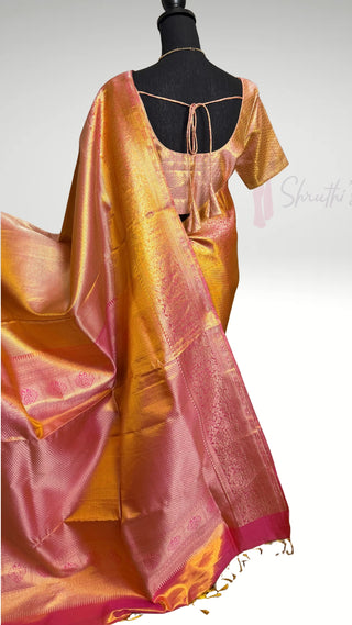 Kalyana pattu wedding gold Handloom Kanjivaram Gold Brocade Pure silk pattumuhurtam saree ready to ship USA