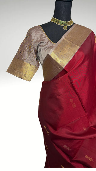 Pure Handloom Soft Silk Saree Lotus pink silk saree with embroidered  Stitched Blouse Indian handloom wedding pattu Dark Rust to Grey Saree Online USA Ready to Ship Saree Online USA Easy Drape