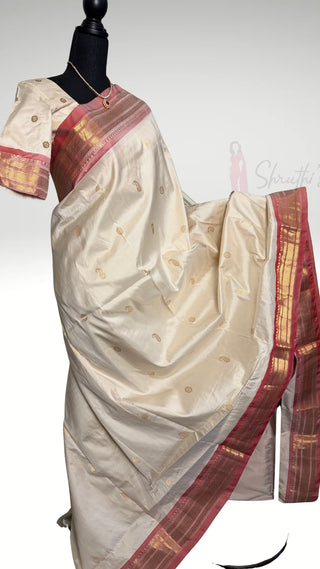 White  Paithani silk saree online usa paithani sarees usa comes with embroidered stitched blouse (Copy)